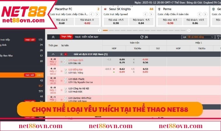 Chọn thể loại yêu thích tại Thể Thao NET88